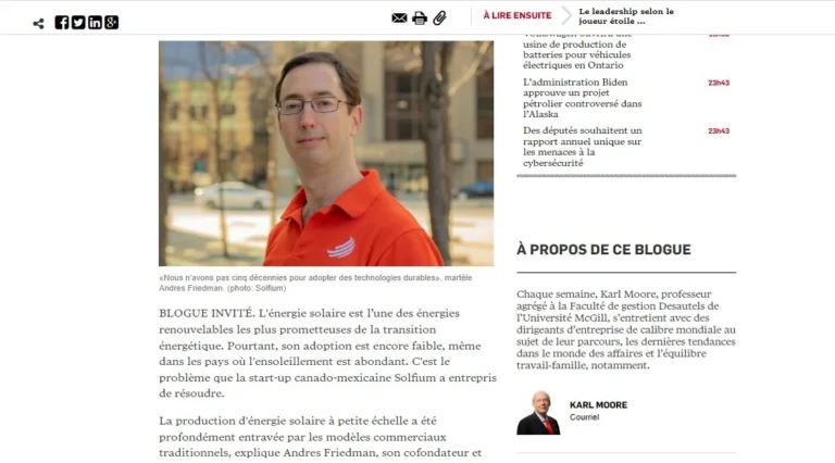 Artículo de Solfium en Les Affaires